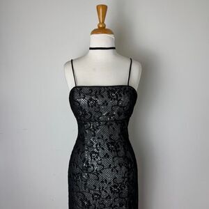 Vintage 90s y2k 2000s Morgan and Co. prom formal maxi long lace dress with spagh